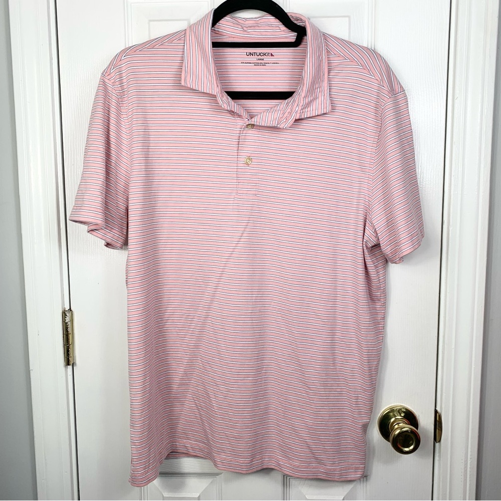 Untuckit Fernandez Stripped Performance Polo Shirt Size Large
